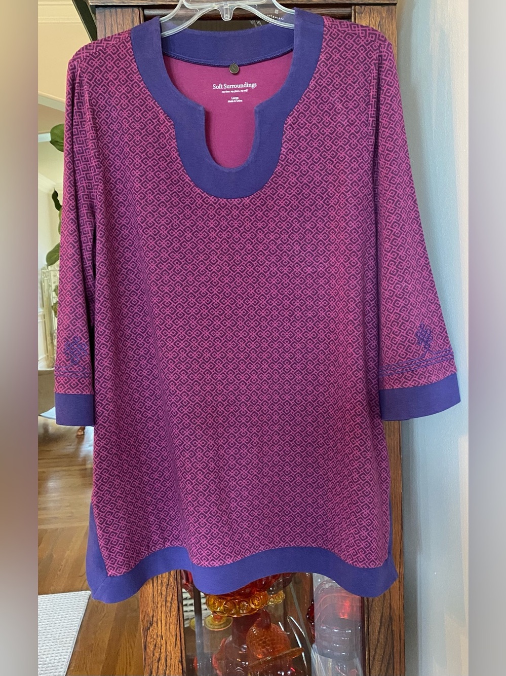 Soft Surroundings Purple and Navy Tunic Geometric L